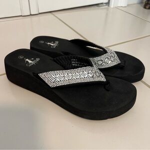 Corkys Sandals Topaz Rhinestone Straps Black Bottom